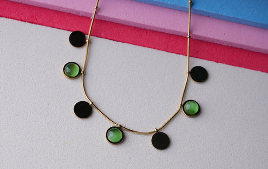 Chic Green & Beige Charm Necklace