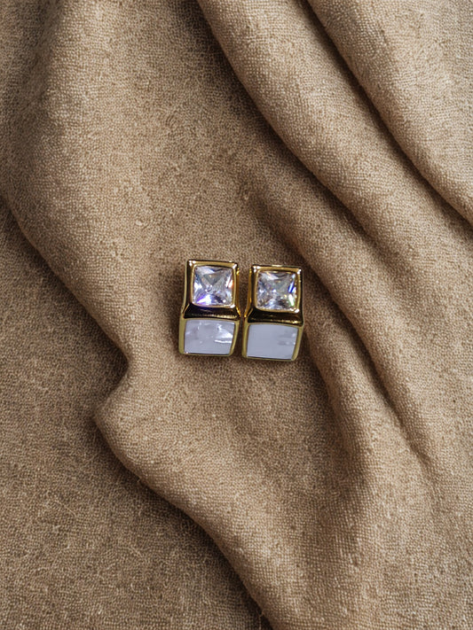 Geometric Gold-Tone Stud Earrings with Crystal