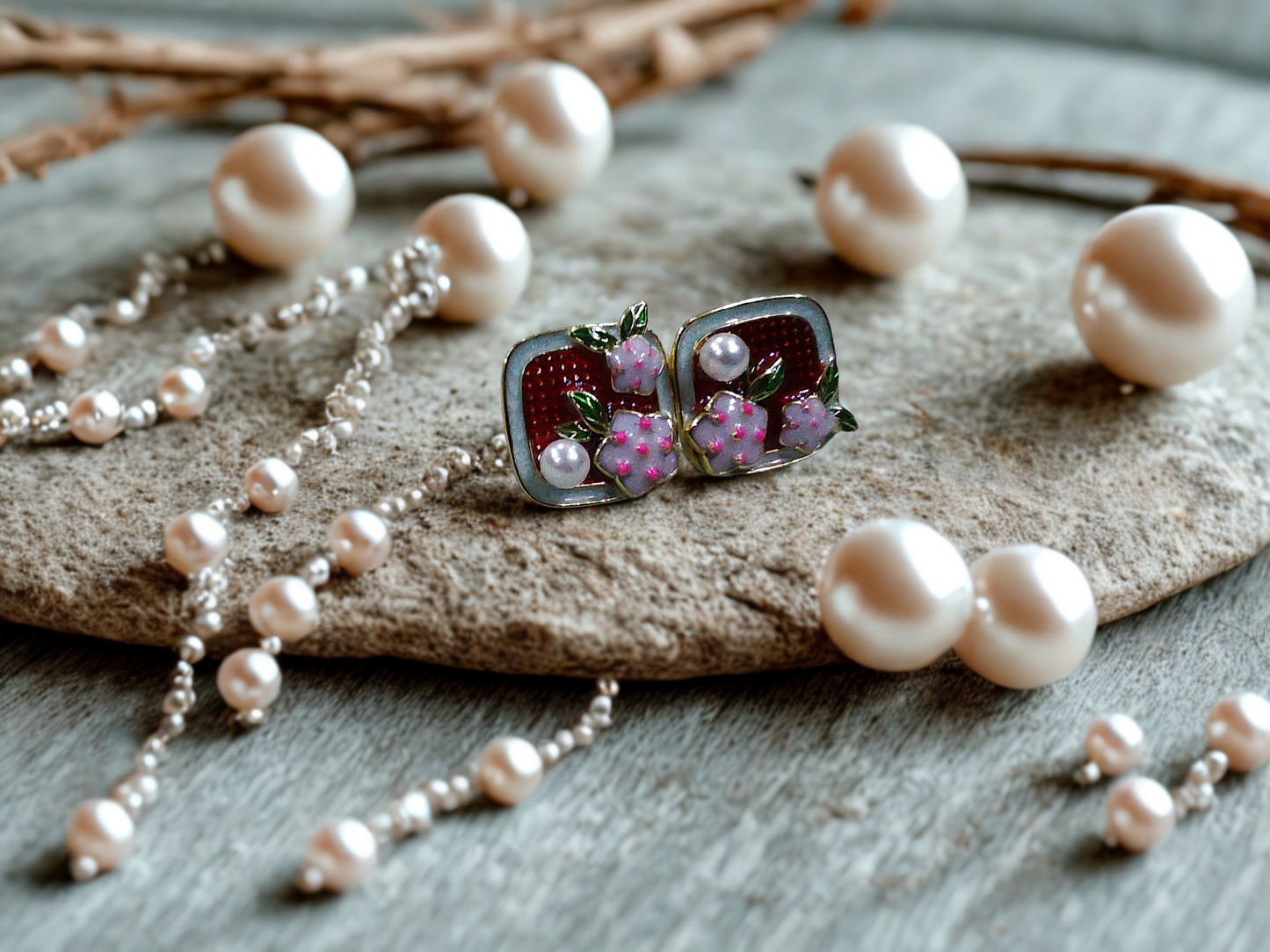 Floral Pearl Accent Stud Earrings