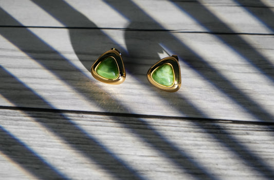 Green Stone Stud Earrings - Fresh Everyday Elegance