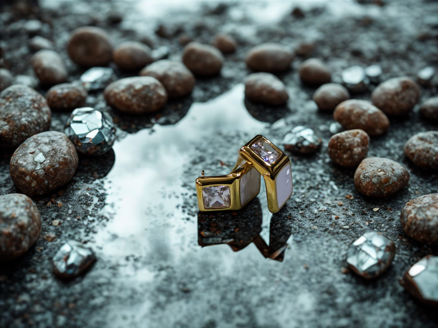 Geometric Gold-Tone Stud Earrings with Crystal