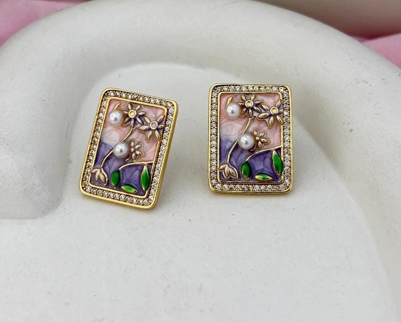 Rectangle Vintage Pearl Earrings