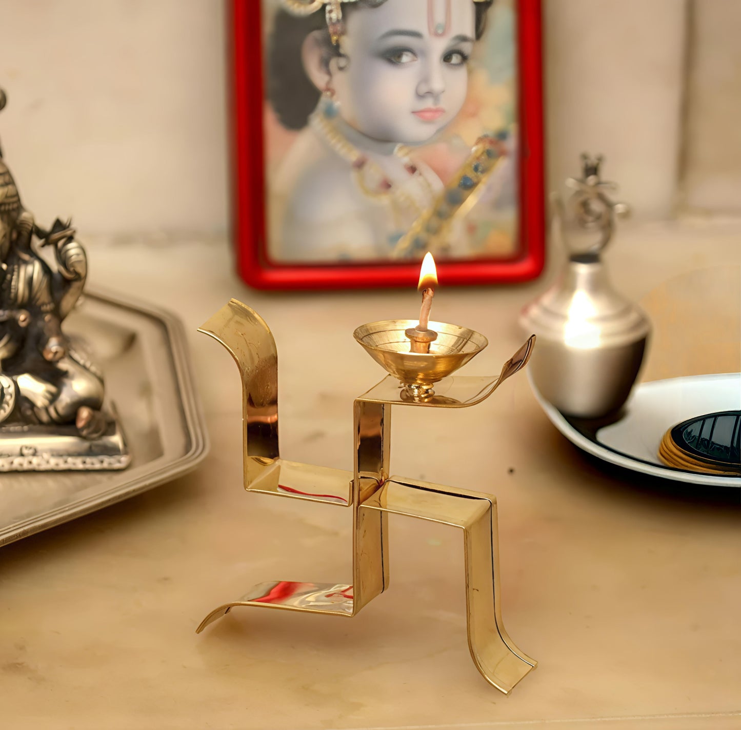 Brass Swastik diya for pooja