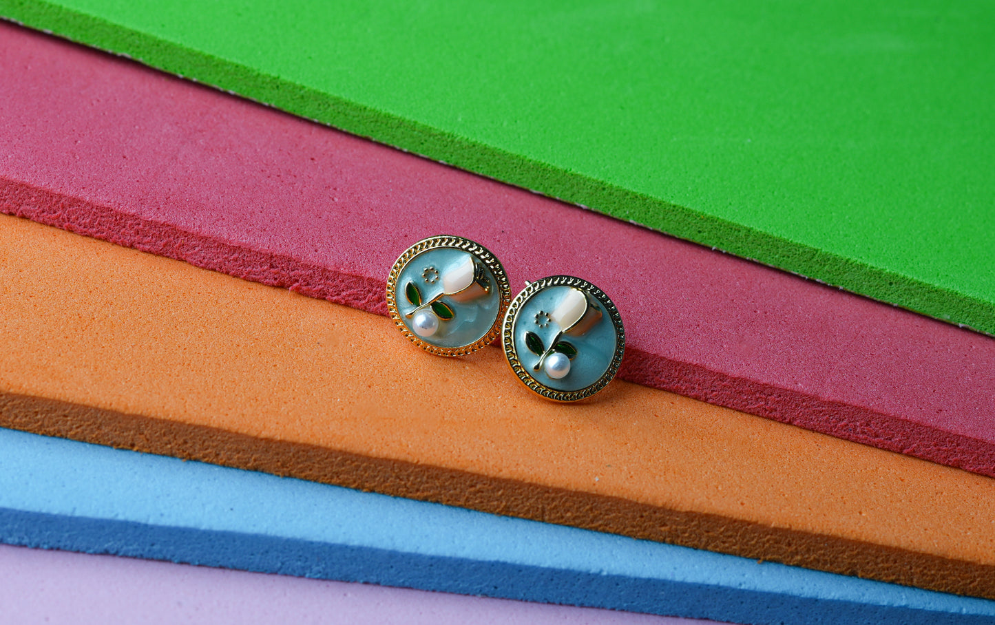 Blooming Rose Enamel Earrings