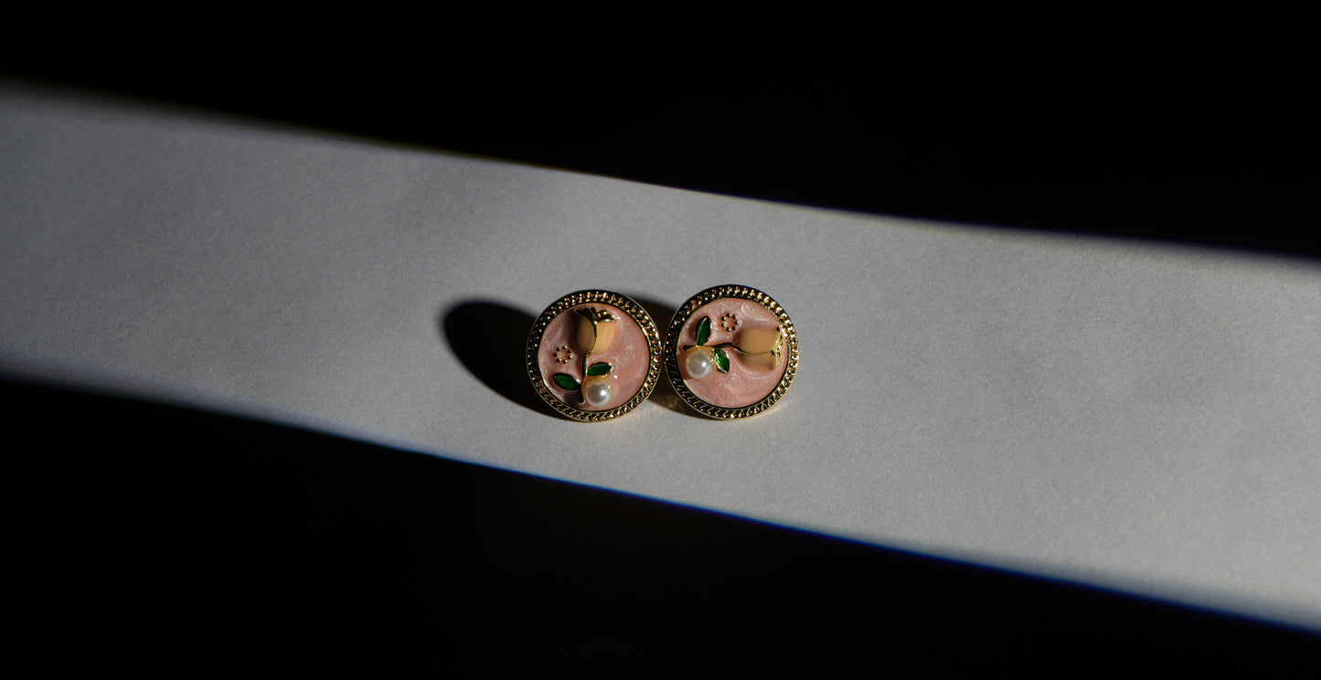 Blooming Rose Enamel Earrings