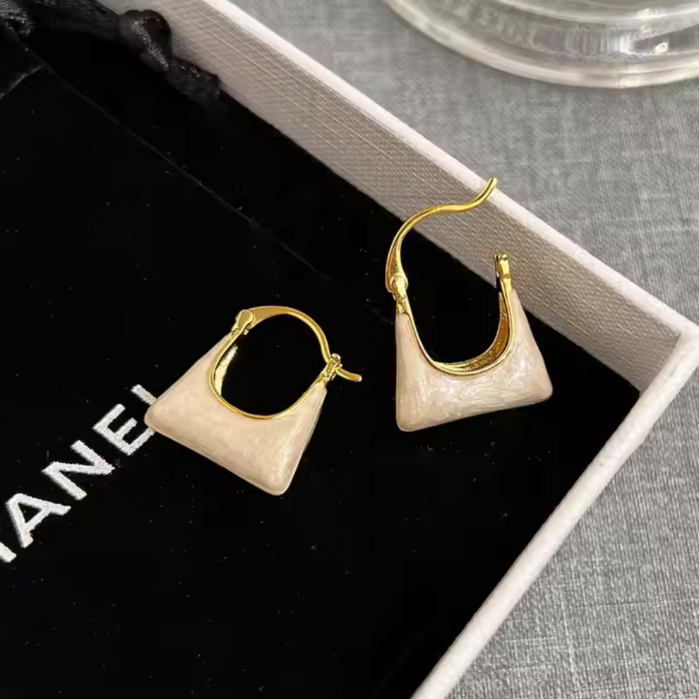 Modern Enamel Triangle Hoop Earrings