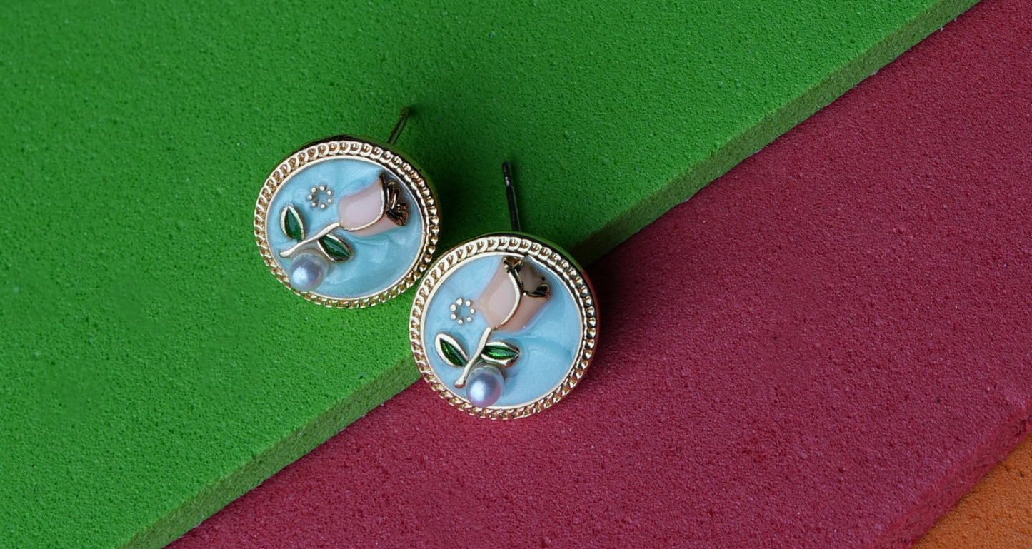 Blooming Rose Enamel Earrings